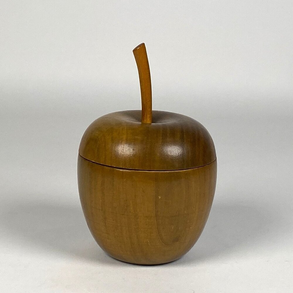 Vintage Handcrafted Wooden Apple Container Trinket Jar With Lid Monex Jamaica